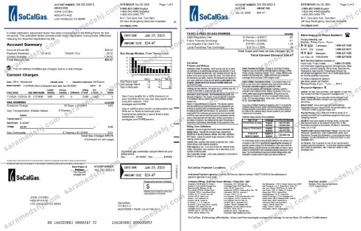 USA So Cal Gas utility bill template in Word and PDF formats, 2 pages, version 4